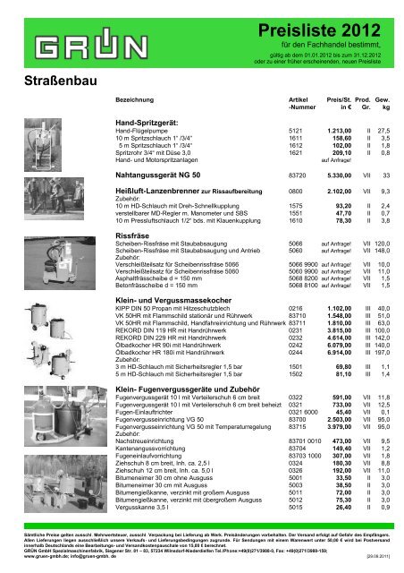 Preisliste 2012 - Grün GmbH