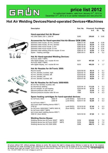 price list 2012 - Grün GmbH