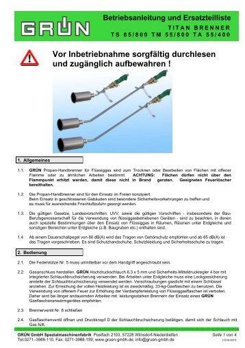 Betriebsanleitung und Ersatzteilliste - Grün GmbH