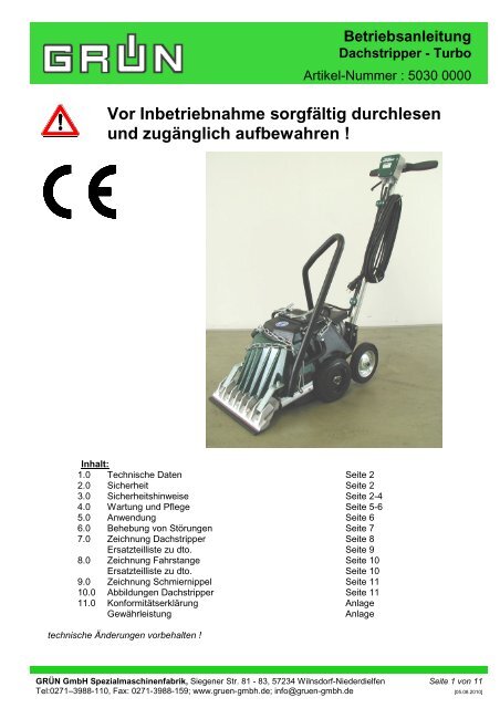 Betriebsanleitung Dachstripper Turbo Grün GmbH