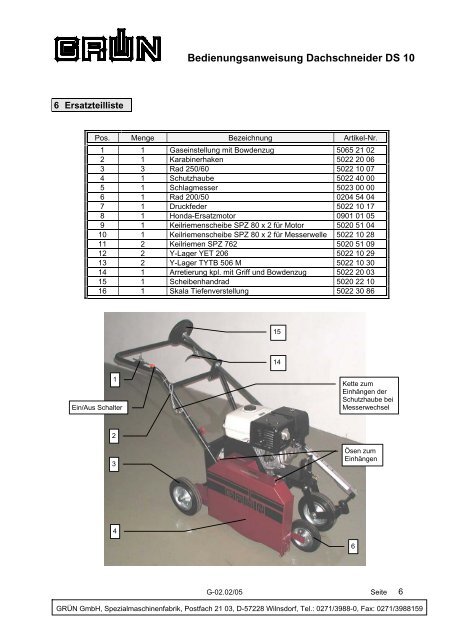 Bedienungsanweisung Dachschneider DS 10 - Grün GmbH