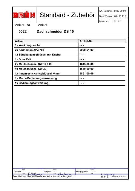 Bedienungsanweisung Dachschneider DS 10 - Grün GmbH