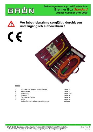 Brenner Box Standard Vor Inbetriebnahme sorgfältig ... - Grün GmbH