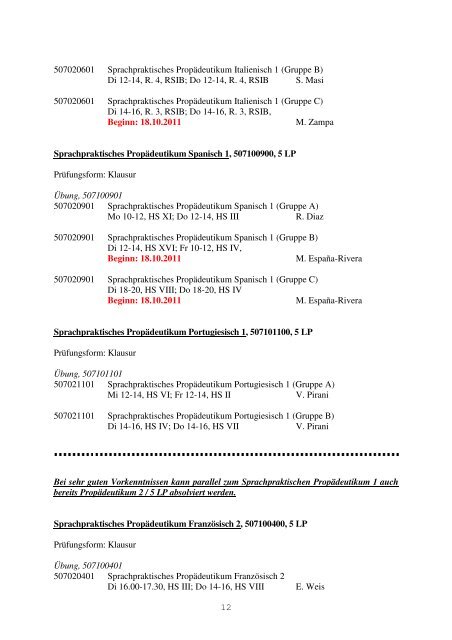 Vorlesungsverzeichnis Wintersemester 2011/12 ... - Universität Bonn
