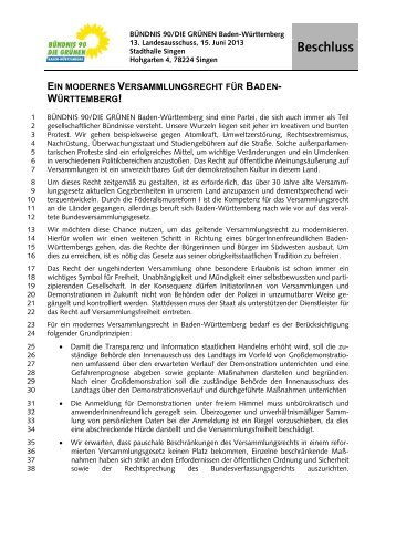 Ein modernes Versammlungsrecht für Baden-Württemberg! (PDF)