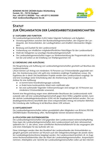 Statut zur Organisation der Landesarbeitsgemeinschaften