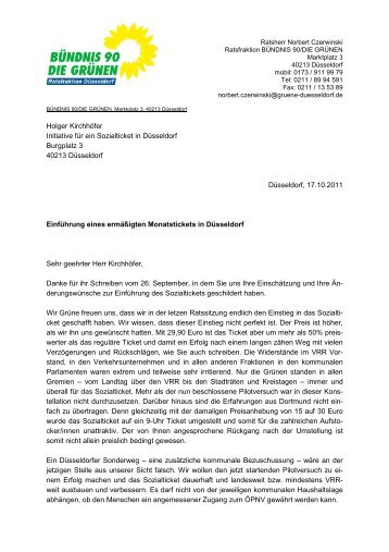 geantwortet - Bündnis 90/Die Grünen Düsseldorf