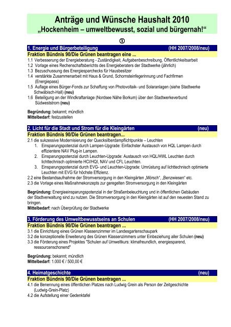 Antrage Zum Haushalt 2010 Orig Grune Hockenheim