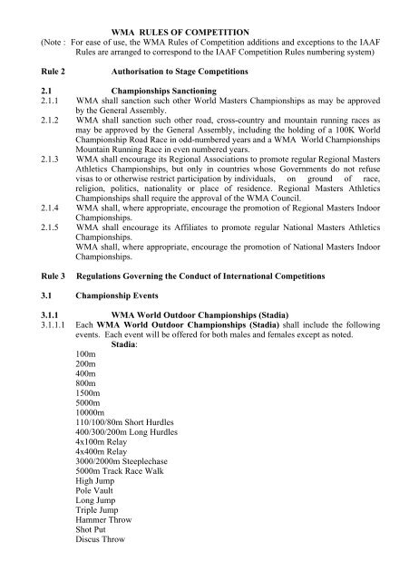 WMA RULES OF COMPETITION - World Masters Athletics
