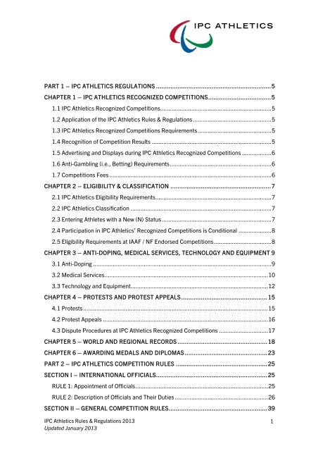 2013 IPC Athletics Rules and Regulations - International Paralympic ...