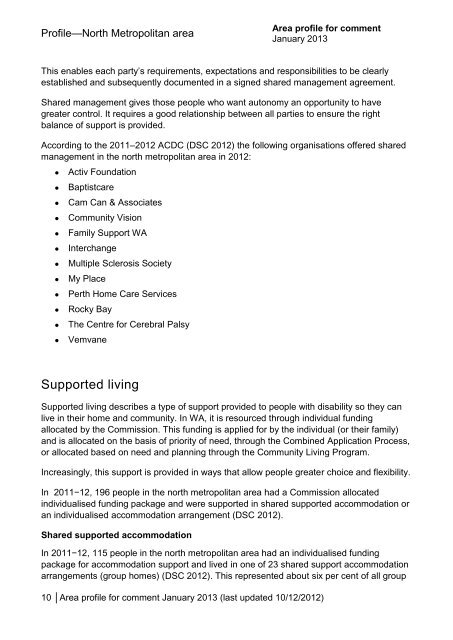 North metropolitan area profile consultation document - accessible