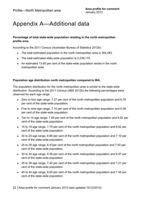 North metropolitan area profile consultation document - accessible