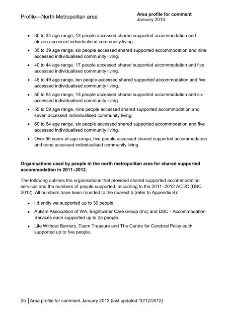 North metropolitan area profile consultation document - accessible