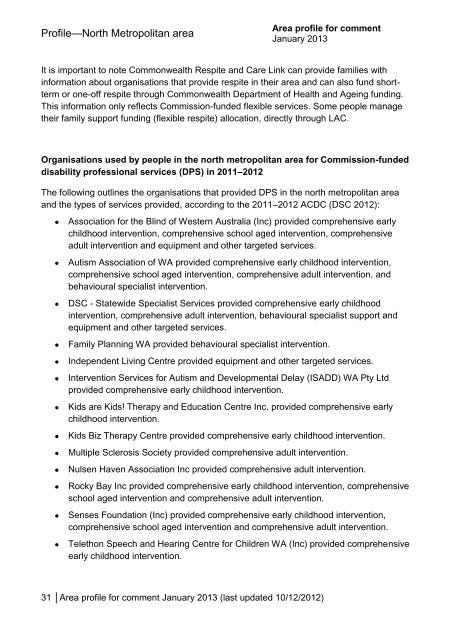 North metropolitan area profile consultation document - accessible