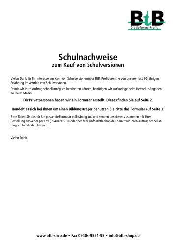 Schulnachweis zum Kauf von Schulversionen