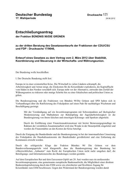Deutscher Bundestag Entschließungsantrag