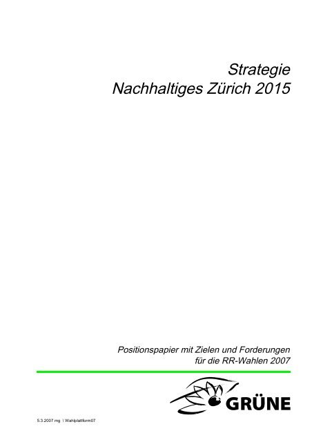 Strategie Nachhaltiges Zürich 2015 - Grüne Kanton Zürich