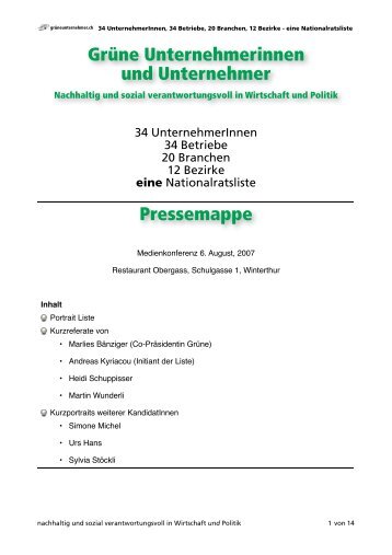 Pressemappe - Grüne Kanton Zürich