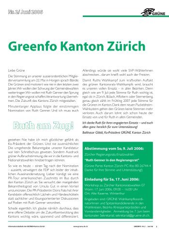 Ruth am Zug! Nr. 2/ Juni 2006 Greenfo Kanton Zürich