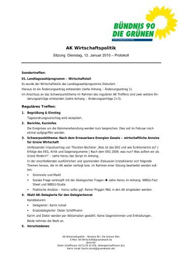 AK Wirtschaftspolitik - Bündnis 90/Die Grünen Kreisverband Köln