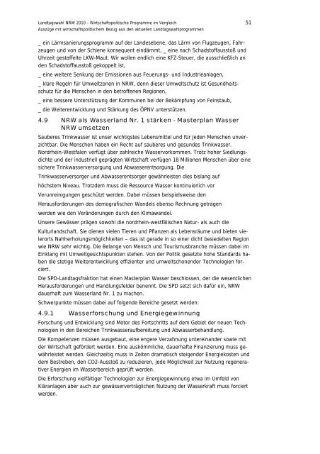 Landtagswahl NRW 2010 Wirtschaftspolitische Programme im ...