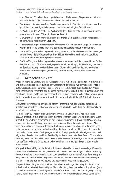 Landtagswahl NRW 2010 Wirtschaftspolitische Programme im ...