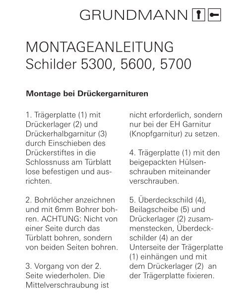 MONTAGEANLEITUNG Schilder 5300, 5600, 5700 - Grundmann ...