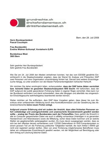 Brief an den Bundesrat vom 28. Juli 2008 - Grundrechte.ch