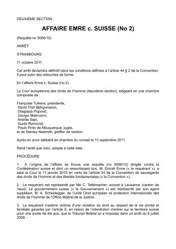 AFFAIRE EMRE c. SUISSE (No 2) - Grundrechte.ch