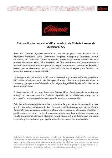 Noche de casino a beneficio Club Leones Queretaro - Grupo Caliente