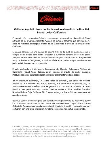 Noche de Casino a beneficio del Hospital Infantil de las ... - Caliente