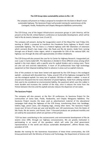 The CCR Group takes sustainability actions to Rio + ... - Grupo CCR