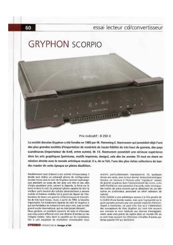 Banc d'essai Lecteur CD Gryphon Scorpio - Stereo & Image