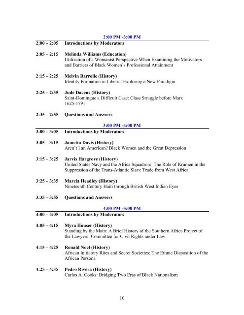 Schedule of oral presentations - Howard University, Graduate School