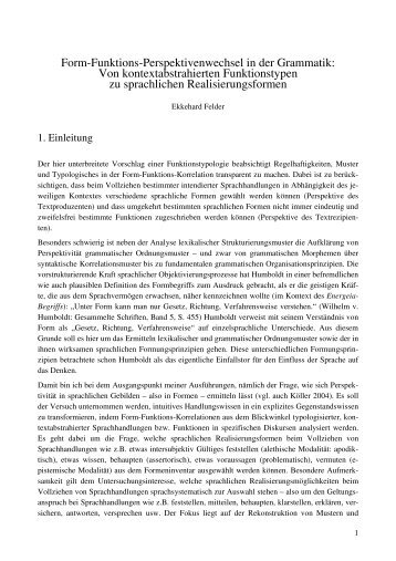 Form-Funktions-Perspektivenwechsel in der Grammatik