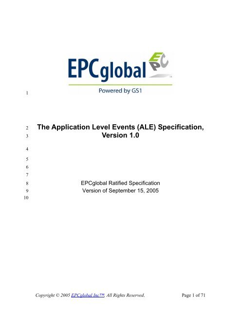 The Application Level Events (ALE) Specification, Version 1.0 - GS1