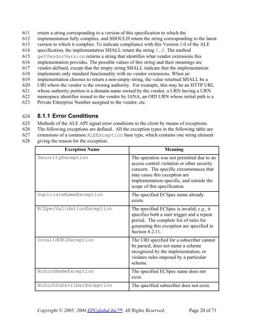 The Application Level Events (ALE) Specification, Version 1.0 - GS1