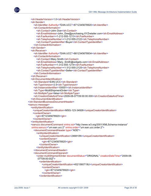 GS1 XML Message Architecture Implementation Guide