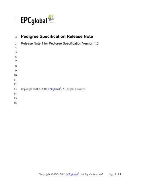 Pedigree Specification Release Note - GS1