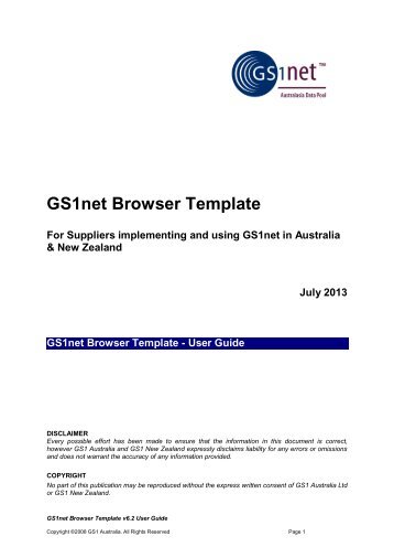 User Guide - GS1net Browser Template - GS1 Australia