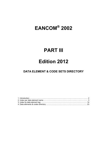 Data elements & code sets directory - GS1