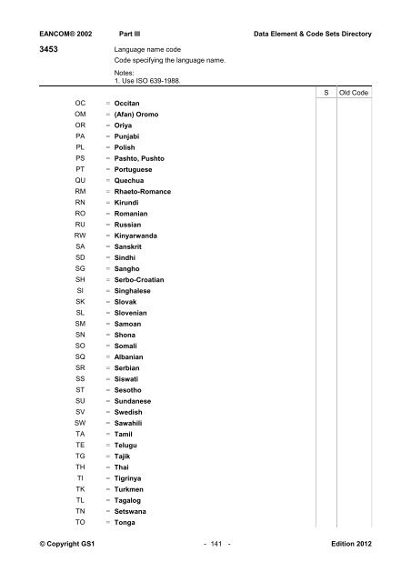 Data elements & code sets directory - GS1