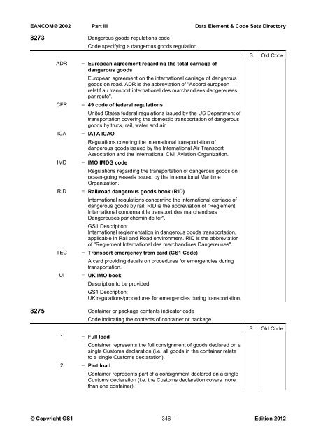 Data elements & code sets directory - GS1