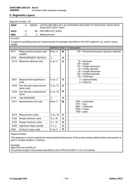 EANCOM 2002 S4 ORDRSP Purchase order response ... - GS1