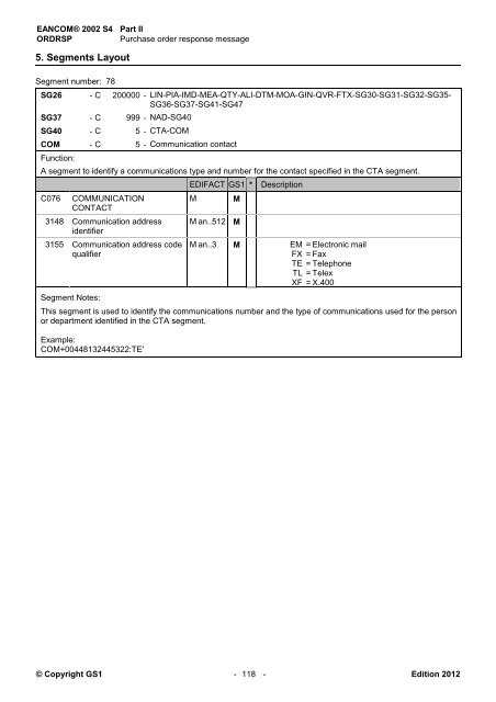 EANCOM 2002 S4 ORDRSP Purchase order response ... - GS1