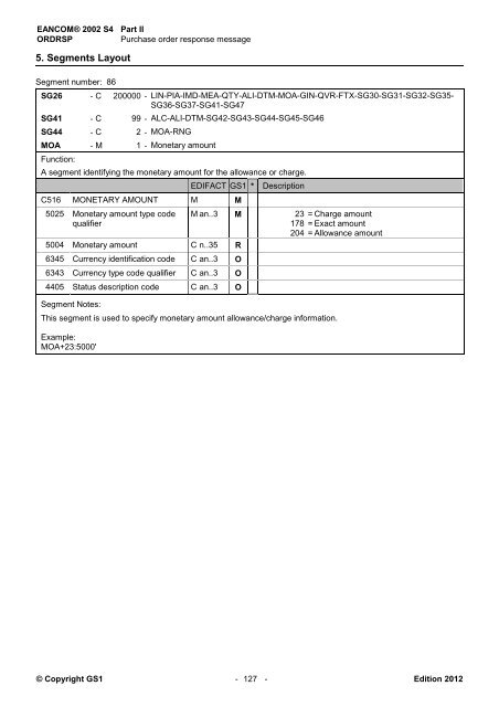 EANCOM 2002 S4 ORDRSP Purchase order response ... - GS1