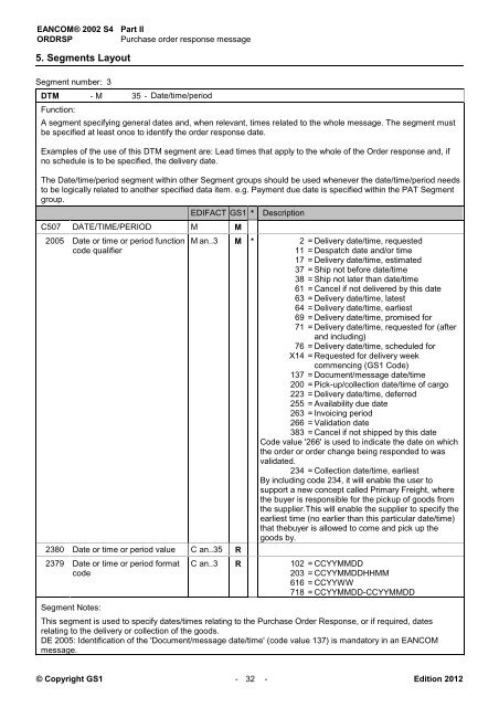 EANCOM 2002 S4 ORDRSP Purchase order response ... - GS1