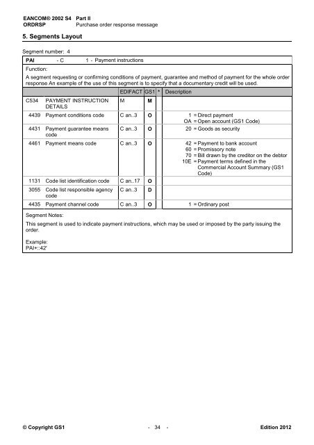 EANCOM 2002 S4 ORDRSP Purchase order response ... - GS1