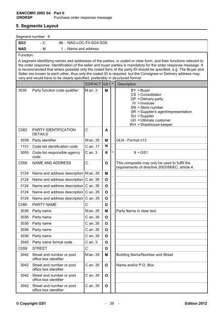 EANCOM 2002 S4 ORDRSP Purchase order response ... - GS1