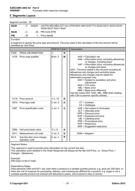 EANCOM 2002 S4 ORDRSP Purchase order response ... - GS1